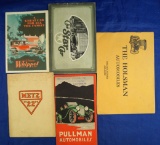 Vintage Automoble Advertising: Set of 5 automobile catalogs:  1917 Pullman; 1907 Holsman; Metz 
