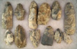 Large group of 12 assorted ancient Indian Arrowheads and Knives made from Jefferson City chert found