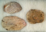 Set of three large ancient Indian Flint blades found in Missouri. Largest is 5 5/8