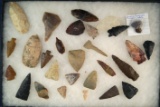 large group of 28 assorted ancient Indian Arrowheads, Knives and Flint tools collected in the U. S.