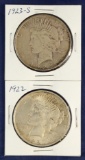 1922 and 1923-S Peace Silver Dollars F-AU