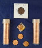 Over 2 Rolls Uncirculated !970-S Lincoln Cents and 1865 Two Cent Piece G