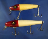 Vintage fishing lures:  pair of Paw Paw Pike Minnow and Minnow Junior.