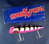 Vintage fishing lure: Sparx Plug Lure - daylight florescent pearl black skeleton with box.