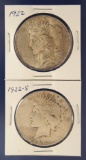 1922 and 1922-S Peace Silver Dollars VG-AU