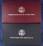 1988 Olympic and 1991 USO Proof Commemorative Silver Dollars in Original Boxes with COA’s