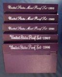 1986, 1987, 1988, 1989 and 1990 Proof Sets in Original Boxes with COA’s