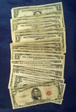 13 Assorted 1935 & 1957 $1.00 Silver Certificates, 13- 1963 B Joseph Barr Federal Reserve Notes and