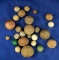 Large group of assorted clay and stone marbles, largest is 1 1/2