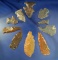 Group of 9 Artifacts in varying conditions , some water polished, - Crib Mound,, Spencer Co., Indian