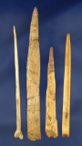 Set of four assorted Bone Awls, largest is 5 1/2