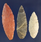 Set of three thin and beautifully flaked Nodena points found in Nodena Arkansas in the late 1960s