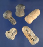 Excellent set of five clay ear plugs/adornments found in Nodena and Big Lake, Arkansas