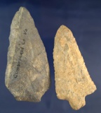 Pair of nicely flaked Knives found in Cumberland Co., Virginia. Largest is 3 15/16