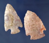Pair of colorful Flint Ridge flint Arrowheads found in Ohio, Largest is 2 1/4