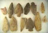 Set of 12 assorted flaked Artifacts, largest is 4 1/4