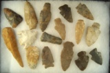 Group of 16 assorted Midwestern arrowheads, largest is 4 5/16