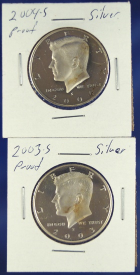 2003-S and 2004-S Silver Proof Kennedy Half Dollars