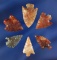 Set of six Oregon Gempoints and nice condition with beautifully colored material. Largest is 1