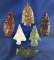 Set of six Columbia River arrowheads and nice condition, largest is 1 9/16