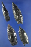 Set of four assorted Obsidian arrowheads found in California and Oregon and nice condition