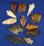 Group of 12 assorted arrowheads found near the Columbia River, largest is 2 1/16