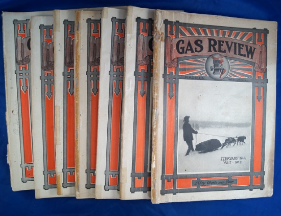 Set of 7 Gas Review Magazines, 1914:  February, April, May, June, July, August, December