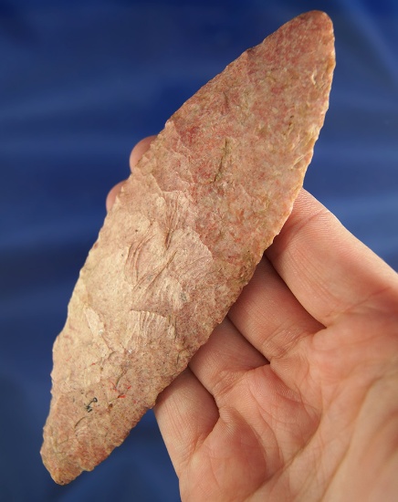 Large 5 3/16" Strawberry Flint Blade that is well patinated and nicely flaked found in Missouri.