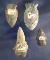 Set of four Archaic Arrowheads found in Ohio, largest is 2 5/16