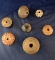 Set of 7 Pre Columbian Pottery Spindle Whorls.  Largest is 1 1/4