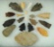 Group of 19 assorted midwestern and eastern sea board flaked artifacts, largest is 3 5/8