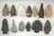 Set of 13 assorted Ohio Arrowheads and Knives, largest is 2 3/4