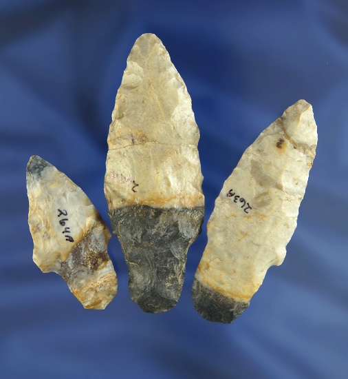Set of three early Adena Points found in Richland Co.,  Ohio.  Purchased in 1961 by Jack Hooks.