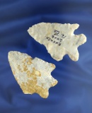 Pair of Archaic Bifurcate Base Points found in Knox Co.,  Ohio, largest is 2 5/16