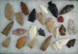 Set of 23 assorted midwestern Arrowheads and Knives, largest is 2 3/4
