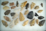 Set of 29 assorted Ohio Arrowheads, largest is 2 1/4