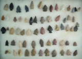 Large assortment of 65 assorted Ohio Arrowheads, largest is 1 1/2