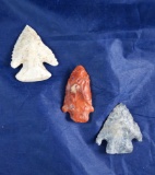 Set of 3 Arrowheads found in Wayne and Knox Co.,  Ohio, largest is 2