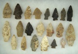 Group of 21 assorted Ohio Arrowheads, largest is 2 7/8