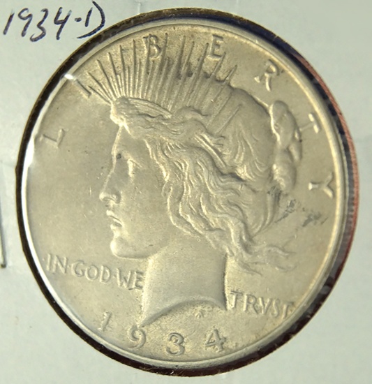 1934-D Peace Silver Dollar AU