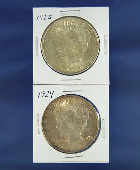 1924 and 1925 Peace Silver Dollars AU