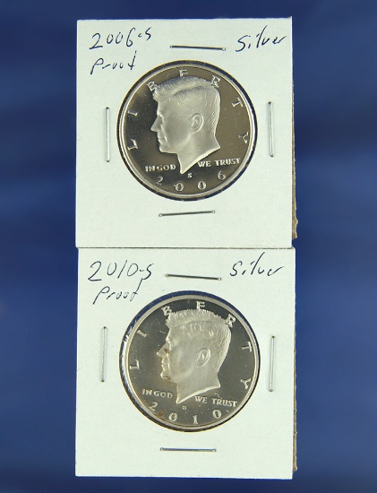 2006-S and 2010-S Silver Proof Kennedy Half Dollars