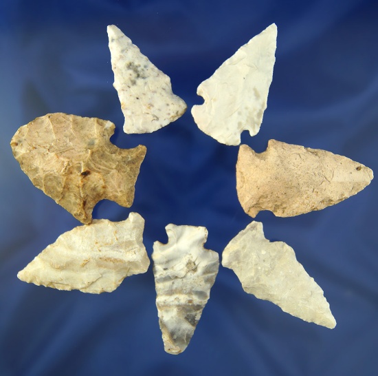 Group of Seven assorted Arrowheads found in Missouri, largest is 2 1/16".