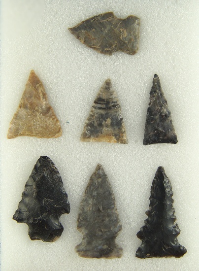 Set of seven Ohio Arrowheads, largest is 1 3/8".