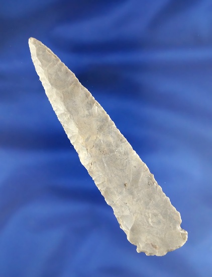 4 7/16" nicely beveled Knife with unique basal notches found in Missouri.