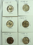 1943-P, 1943-D, 1943-S 2-1945-S and 1950-D Jefferson Nickels AU-BU