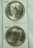 1922 and 1923 Peace Silver Dollars Choice AU-BU