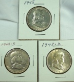 1948, 1948-D and 1949-S Franklin Half Dollars XF-AU