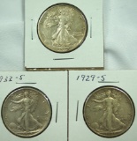1929-D, 1929-S and 1933-S Walking Liberty Half Dollars F-VF