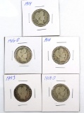 1893, 1901, 1908-D, 1914 and 1916-D Barber Quarters G-G+